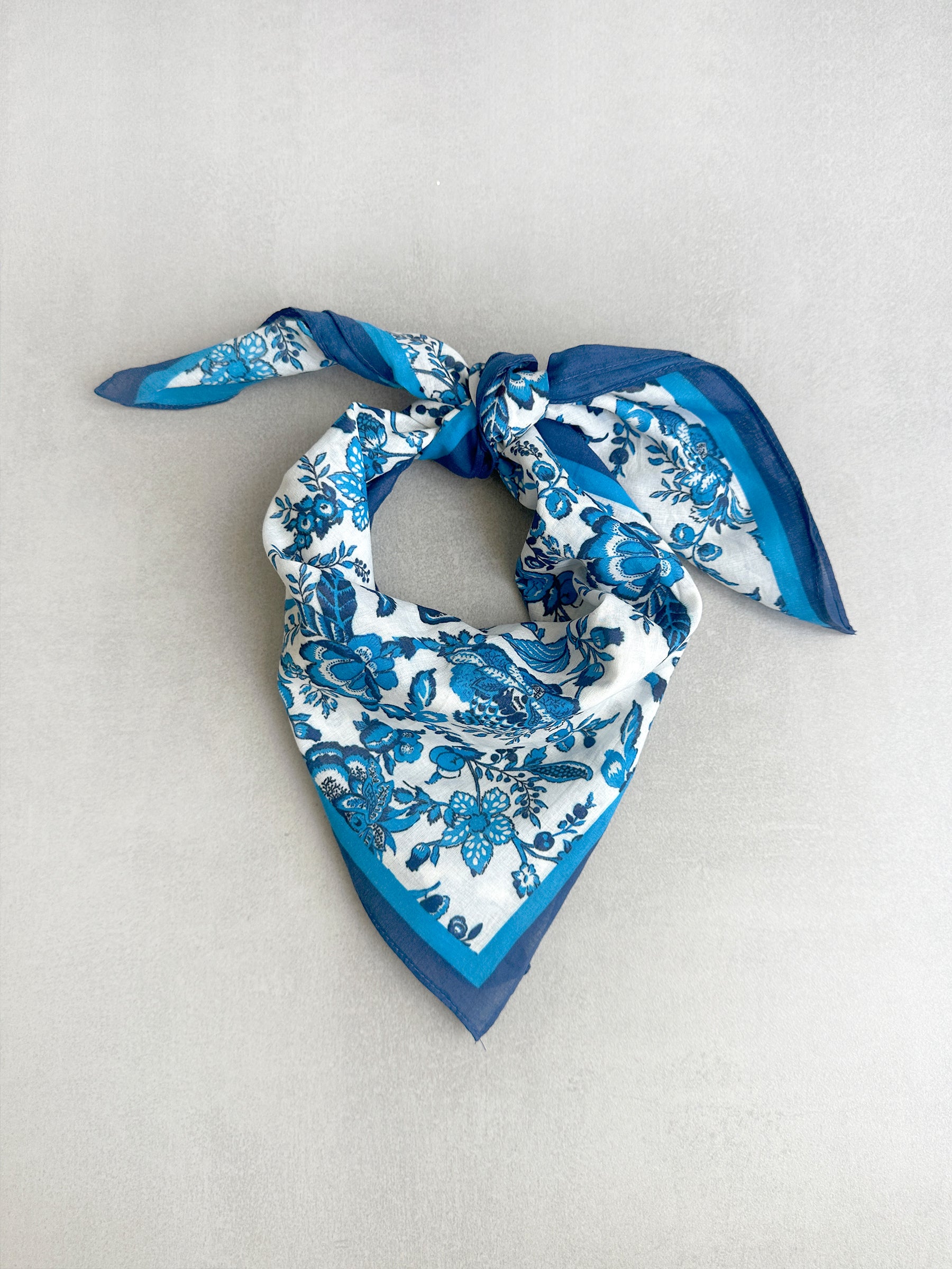Satin Scarf Blue And White Floral Scarf Headband Chiffon Head
