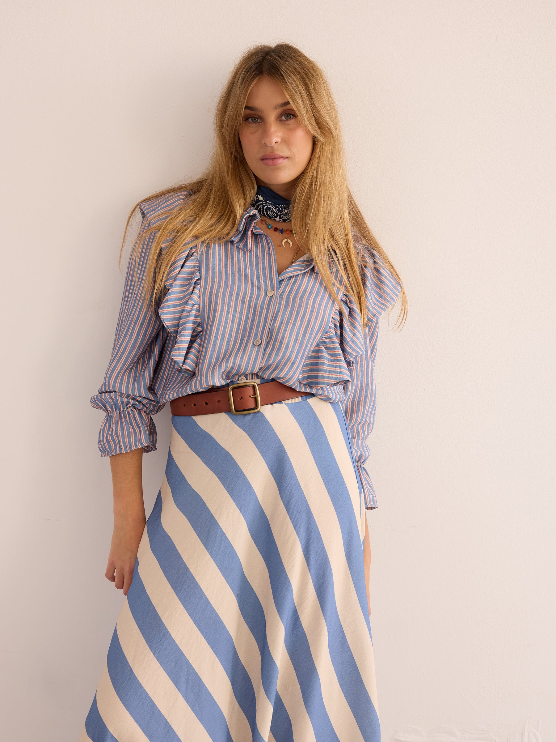 Striped ruffle blouse