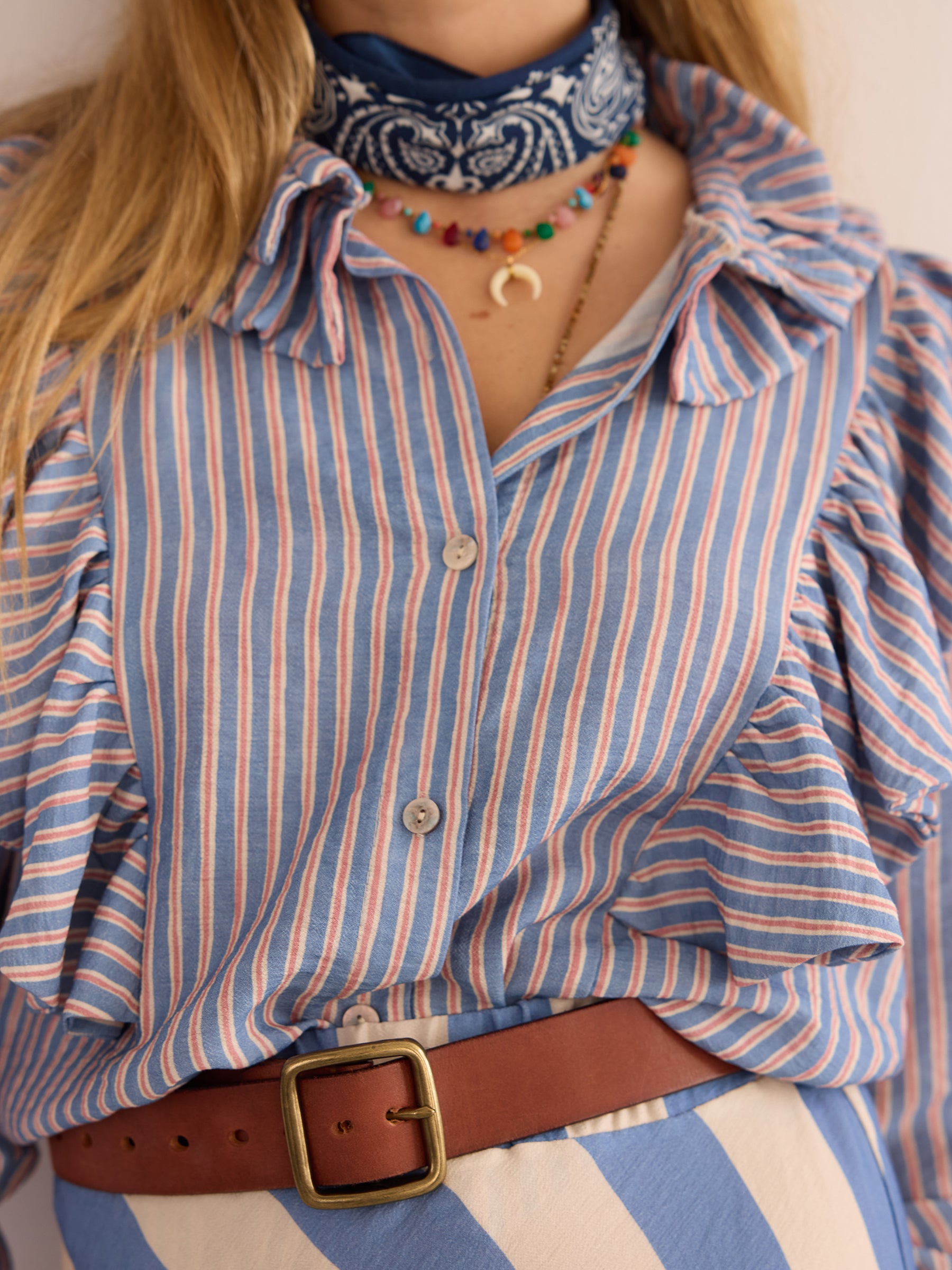 Striped Blouse with Frills