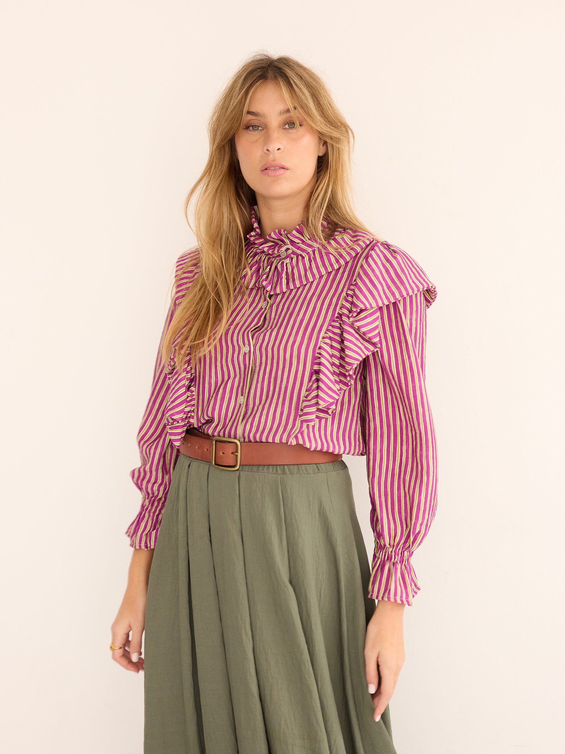 Blusa de rayas con volantes