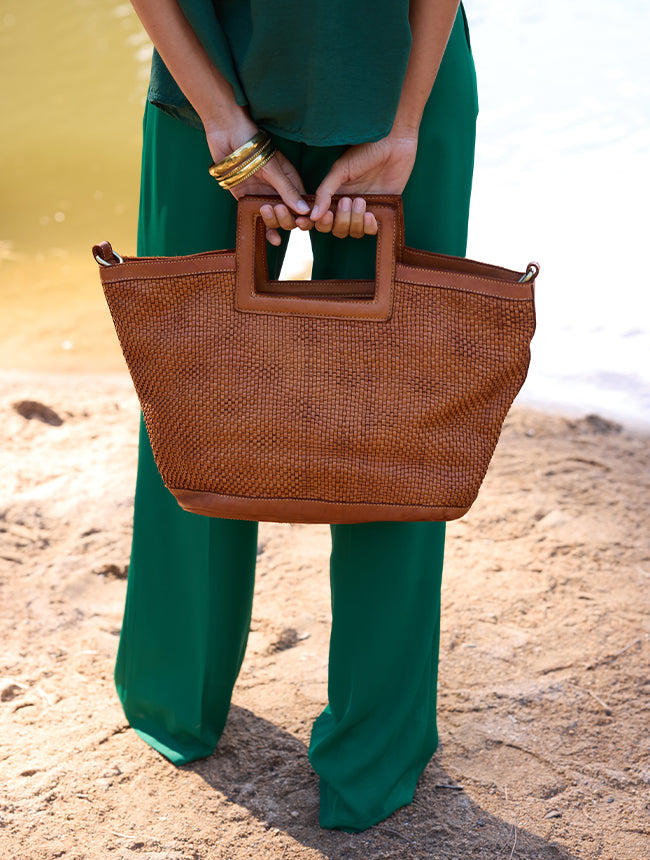 Braided leather bag